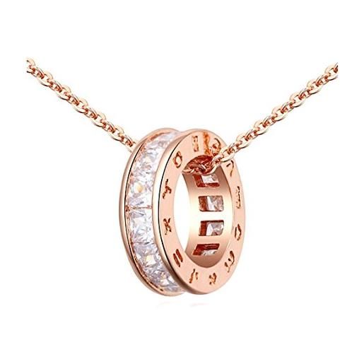 Crystalline Azuria donna 18ct placcato oro rosa cerchio collana con ciondolo con bianco cristalli di zirconi 45 cm