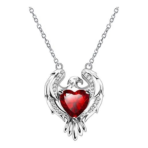 Manfnee aquila collana argento 925 cuore zirconi rosso gioielli donna regalo compleanno amore festa