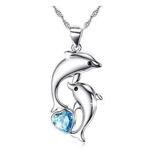 MEDWISE collana in argento sterling 925 con ciondolo a forma di delfino decorato con cristallo di zircone cubico blu, lunghezza della collana: 45,7 cm