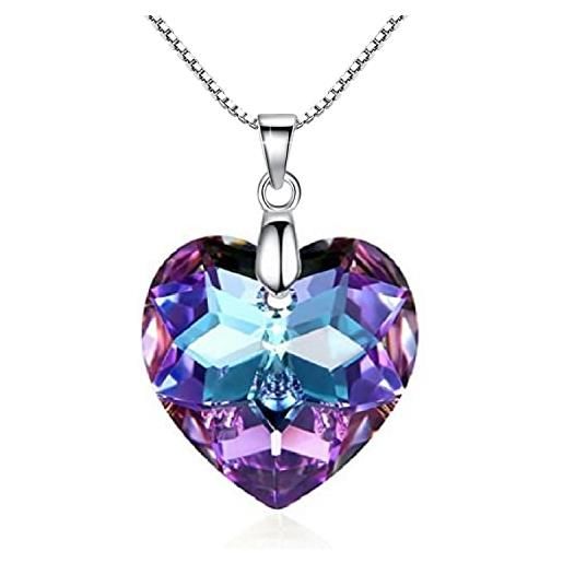 Crystalline Azuria donna 925 argento 925 amore cuore cristalli viola collana con ciondolo 40 cm