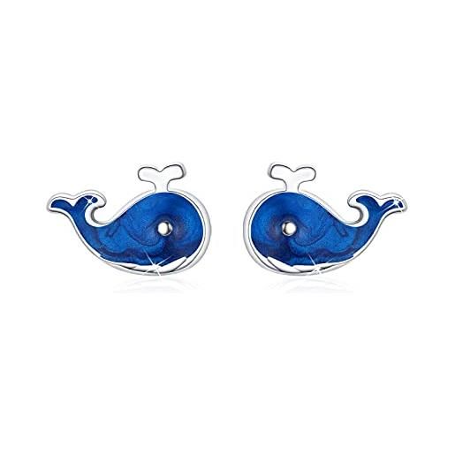 Waysles orecchini a forma di balena simpatici orecchini a bottone con balena smaltati in argento sterling 925 orecchini con animali dell'oceano orecchini a bottone ipoallergenici per donne ragazze blu