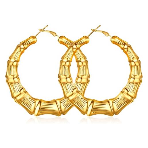 FOCALOOK orecchini a cerchio oro anallergici, orecchini anelli grandi hoop orecchini tubolari bombati 60mm confezione regalo