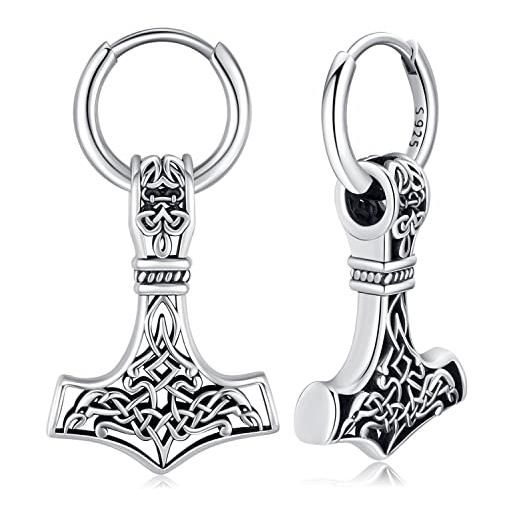 Aniu orecchini vichingo da uomo, orecchini martello di thor in argento sterling 925, orecchini vichingo mjolnir, gioielli norreni vichinga amuleto per uomo e donna. 