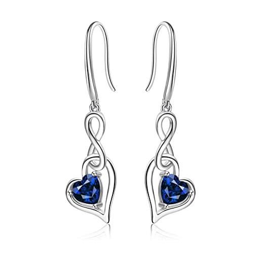 Qings orecchini infinito pietre portafortuna donna - Qings argento sterling 925 settembre zaffiro birthstone infinity simbolo con cuore zirconi pendente natale regalo di compleanno per ragazze mamma