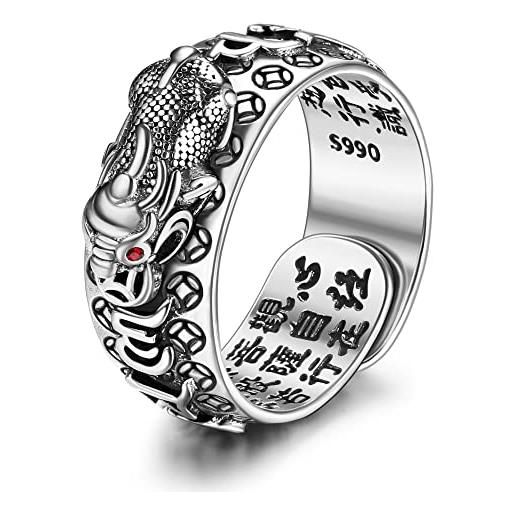 KRFY feng shui pixiu mantra anello per uomo s990 anello feng shui in argento protezione amuleto fortunato ricchezza salute buddista vintage regolabile anillo pixiu anello per donna uomo