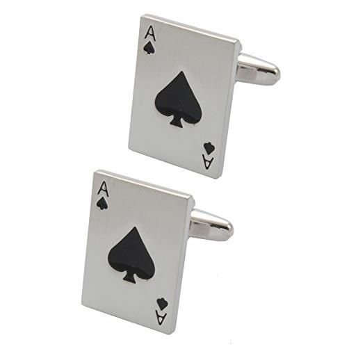 COLLAR AND CUFFS LONDON - gemelli di alta qualità e scatola regalo - ottone - asso di spade - argento colorato - mazzo di carte - gioco poker magia giochi mago