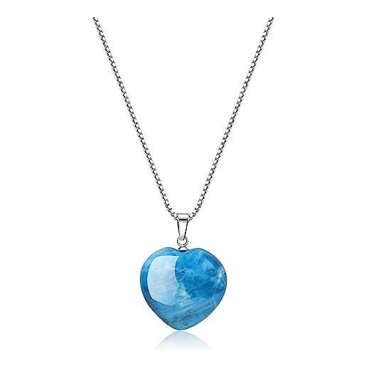 COAI collana da donna in argento sterling 925 con ciondolo cuore di apatite pietre dure