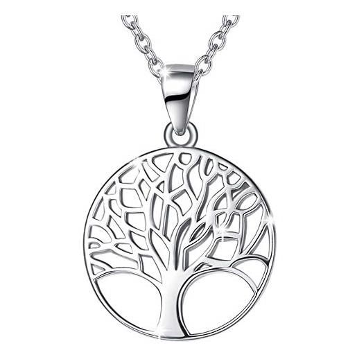 Carleen albero della vita ciondolo collana per donna in argento 925 placcato in oro bianco - catena lunghezza: 40 + 5 cm
