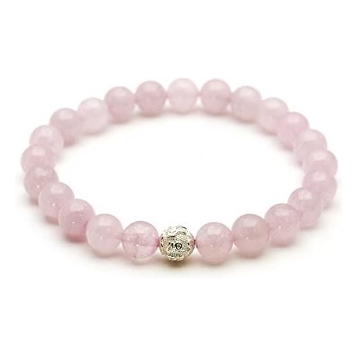 BERGERLIN bracciale in quarzo rosa - bracciale con perle in pietra naturale autentica e perla in argento sterling 925