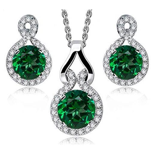 Crystalline Azuria donna 18ct placcato oro bianco rotondo verde smeraldo simulato cristalli di zirconi parure collana con ciondolo 45 cm orecchini