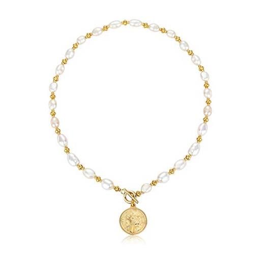 KVLmoze y2k perla girocollo collana barocca coltivata perla selezionata a mano 18k placcato oro perline catena a sfera moneta ciondolo fascino gioielli vintage regali per donna uomo
