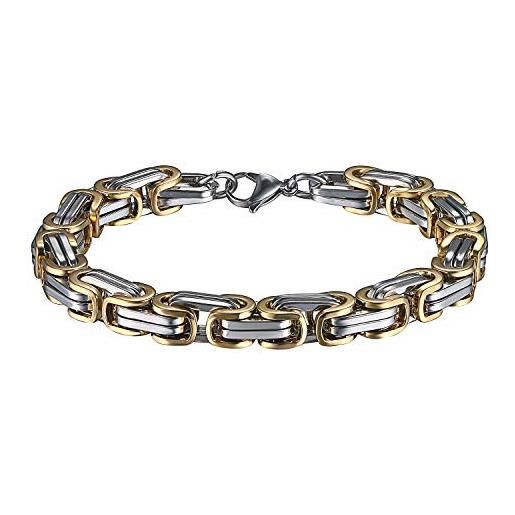 OIDEA bracciale da uomo a maglia bizantina in acciaio inox: punk pesante, larghezza bracciale in metallo, nero, argento, oro, bracciale bizantino, 22 cm, acciaio inossidabile