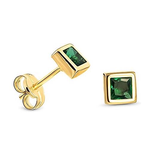 Miore orecchini da donna con pietra quadrata 9ct 375 oro giallo con smeraldo verde