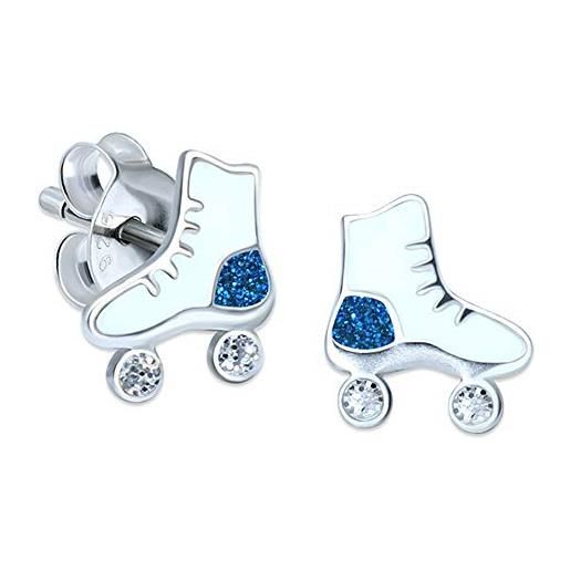 Katy Craig orecchini a forma di pattini a rotelle con brillantini, bianco e blu, in argento sterling