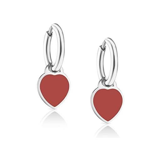 inSCINTILLE cuore rock orecchini donna in acciaio inossidabile con pendente a cuore colorato (rosso)