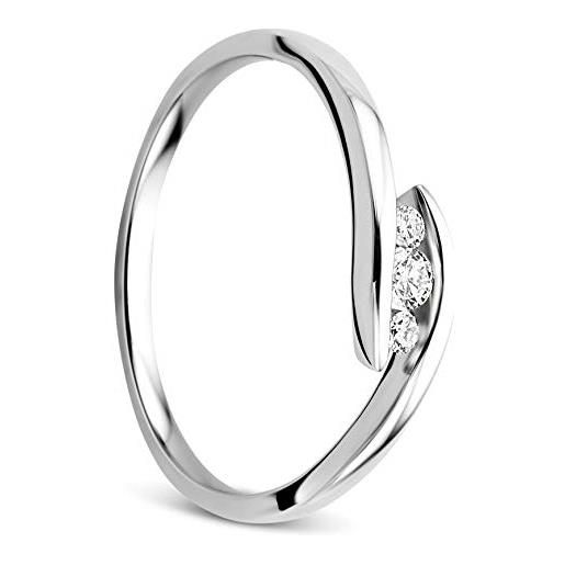 Orovi anello da donna in oro bianco da 0,10 ct, con diamante trilogy da 9 carati (375) e brillanti, diamante