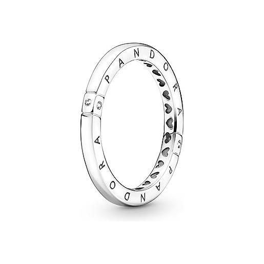 Pandora anello in argento per donna logo & cuori 199482c01, 54, argento sterling, nessun altro materiale