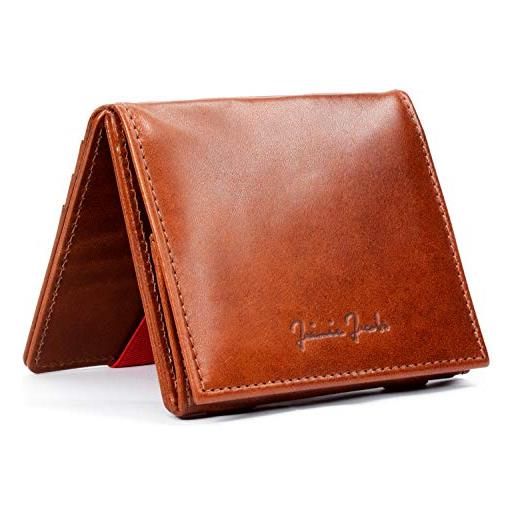 Jaimie Jacobs portafoglio magico con scompartimento per monete e rfid-blocker magic wallet flap boy - l'originale - di pelle da uomo (marrone e rosso)