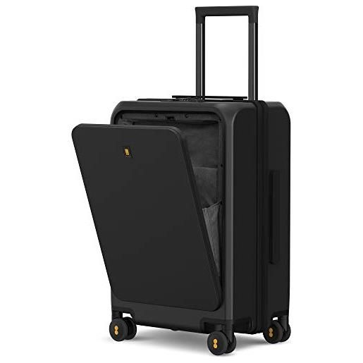 LEVEL8 valigia 20 con tasca frontale, trolley bagaglio a mano con porta di ricarica usb, trolley rigidi in pc con 4 ruote da 55 cm, 35l, tsa, nero