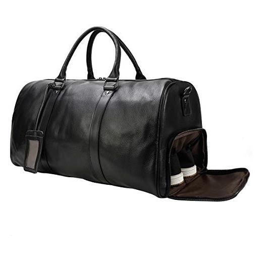 Luufan borsa da viaggio in pelle unisex borsa da viaggio vintage (black-55cm)