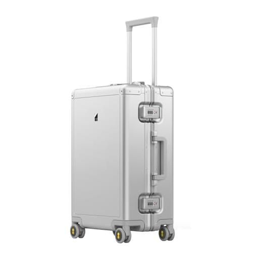 LEVEL8 valigia bagaglio a mano alluminio rigido trolley 20, elegante valigia trolley con rotelle girevoli e lucchetto tsa integrato, 56cm, 35.5l, argento