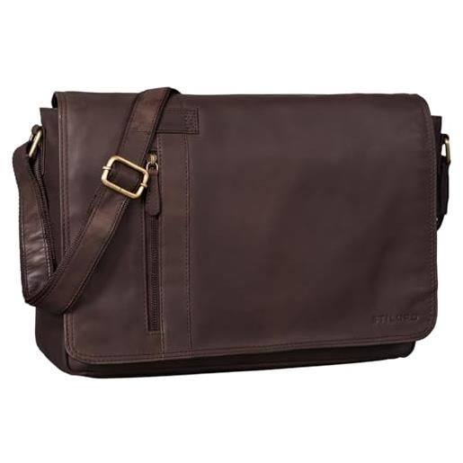 STILORD 'nicolas' borsa messenger uomo in pelle a tracolla grande per pc 15,6 pollici borsa da lavoro ufficio donna, colore: marrone scuro - pallido