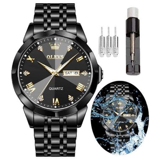 OLEVS watch for men diamond business dress analog quartz stainless steel waterproof luminous date two tone luxury casual wrist watch, blue watch for men. 