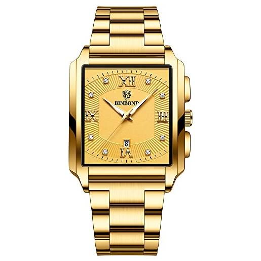 FORSINING orologio per gli uomini causale analogico al quarzo mens orologi con cinturino in acciaio inossidabile business date lusso rettangolo, oro, bracciale