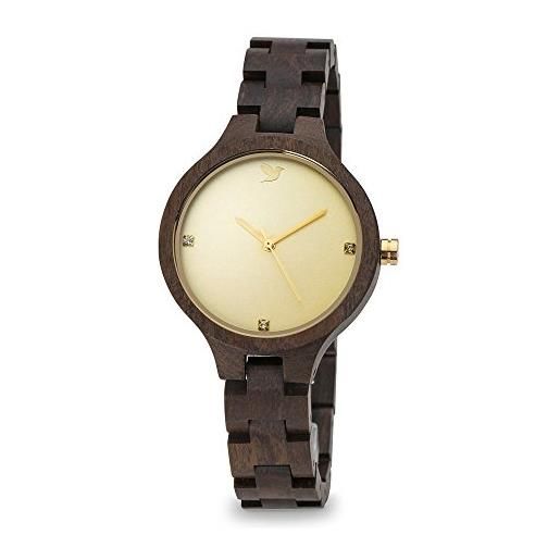 Woodstar (matis) orologio da polso in legno per donna - analogico al quarzo svizzero, nero oro w16-002