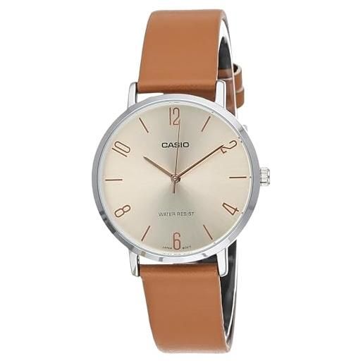 Casio ltp-vt01l-5b orologio analogico da donna con quadrante beige minimalista cinturino in pelle marrone, marrone
