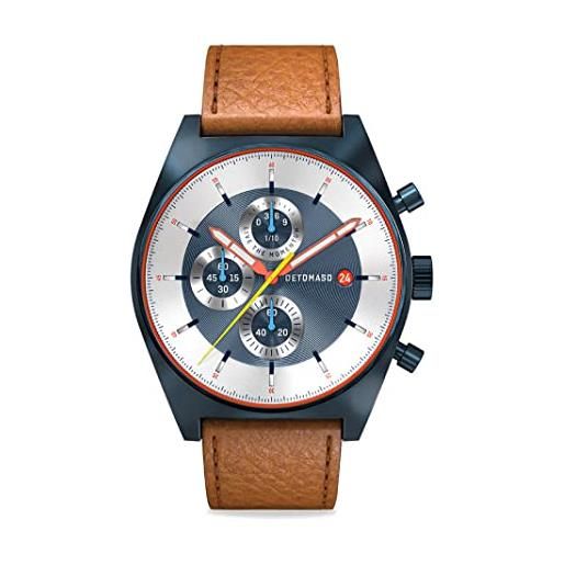 De. Tomaso d10 chronograph limited edition blue orologio da polso da uomo, analogico, al quarzo, cinturino in pelle marrone, blu, cinghie