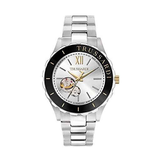 Trussardi orologio uomo, collezione t-logo, solo tempo, automatico, in acciaio - r2423143001