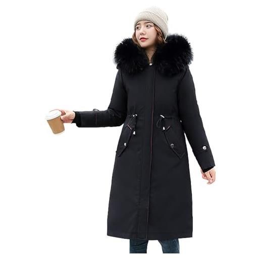 ANUFER donna extra lungo addensato giacca parka fodera rimovibile tutte le stagioni cappotti marrone sn071105 xl