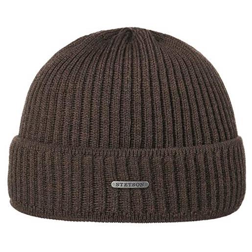 Stetson berretto parkman donna/uomo - made in italy beanie con risvolto a coste da sci autunno/inverno - taglia unica marrone