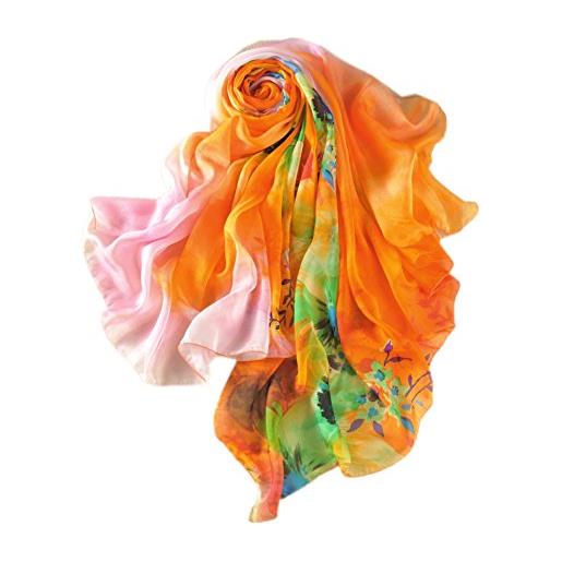 Prettystern oversize sciarpa di seta foulard donna chiffon pareo stola estate fresca multicolore colorata floreale verde