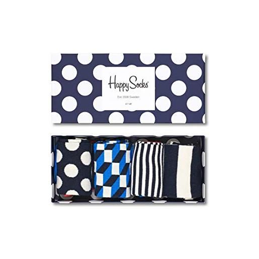 Happy Socks 4-pack amazon big dot box, colorati e divertenti, calzini per uomo e donna, nero-bianco-blu-rosso (36-40)
