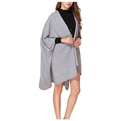 prettystern cachemire lana cashmere pesi massimi stola sciarpa con poncho per donne cald con bottoni grigio chiaro