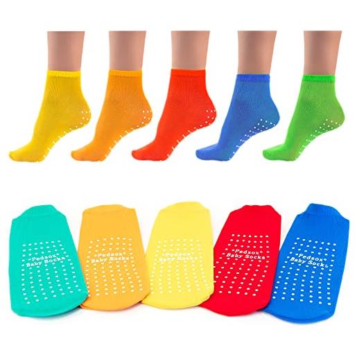 Pedsox, calze igieniche monouso antiscivolo per bambini, confezione da 125 paia, ideali per parchi gioco, 3-10 anni, taglia unica, colori assortiti