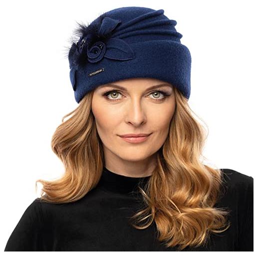 Vivisence cappello femminile invernale elegante di lana 7058, blu scuro, taglia unica