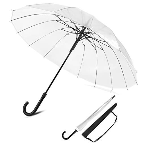 Sternenfunke ombrello trasparente grande xxl ø110 cm a 16 stecche con pulsante comfort | ombrello trasparente matrimonio 2 persone | ombrello trasparente grande | con borsa di trasporto - bordo bianco
