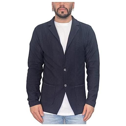 CLASSE77 blazer modello spigato primavera/estate - giacca jacket da uomo slim fit in cotone - artigianale, made in italy - casual, classica sportiva (l, blu)