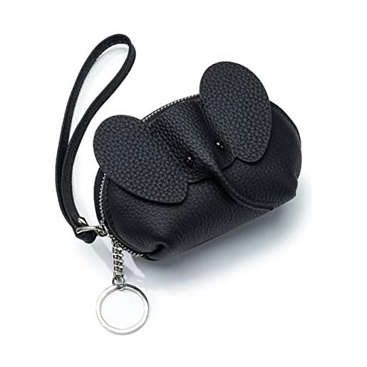 Dajingkj colore della caramella portachiavi portafoglio polso per le donne carino elephat portamonete sacchetto portachiavi in pelle rossetto trucco borsa, nero , misura unica