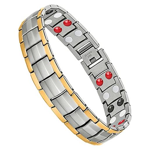 Jeracol braccialetti magnetici in acciaio al titanio, per uomo, 4 elementi, con doppia fila di resistenza, magneti, con strumento di rimozione dei collegamenti gratuiti e scatola regalo per gioielli