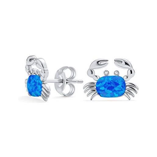 Bling Jewelry piccola pietra preziosa blu tropicale vacanza nautica creato opale spiaggia sabbia granchio orecchini per donne. 925 sterling silver october birthstone