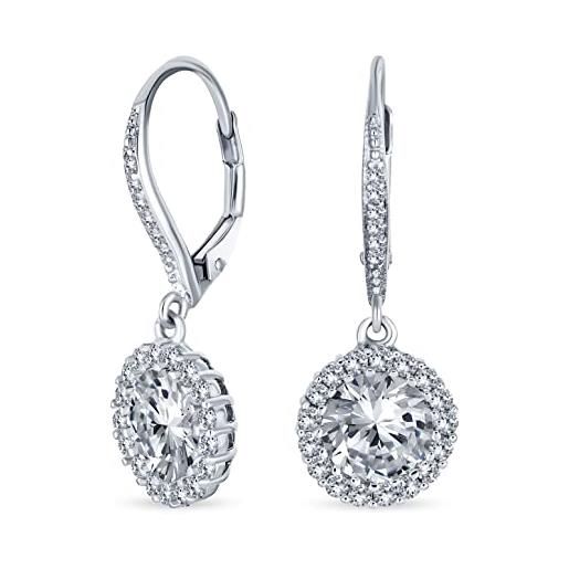 Bling Jewelry 3ct cubic zirconia round solitaire cz halo dangle drop lever back orecchini per le donne. 925 sterling silver