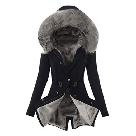 UJUNAOR giacca donna invernale parka termica pile cappotto con cappuccio elegante slim fit manica lunga bottone(small, 02#nero)