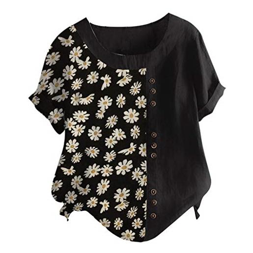 Kenmeko camicetta donna blusa maglia elegante e casual camicetta a maniche corte in t-shirt con scollo a v manica corta con stampa floreale (4xl, 3nero)