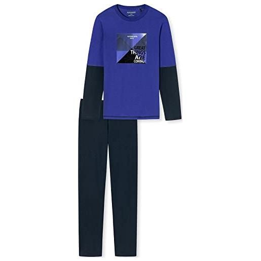 Schiesser schlafanzug lang set di pigiama, blu reale, 152 cm bambino