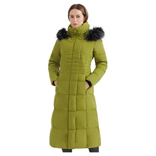 OROLAY piumino da donna con cappotto lungo maniche raglan con cappuccio in pelliccia nuovo-bianco xs