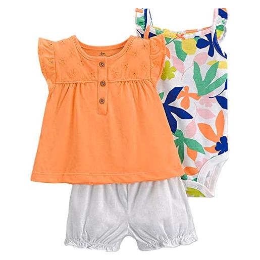 amropi bambina manica corta pagliaccetto + camicia + pantaloni corti completo neonata 3 pezzi set 3-6 mesi, arancia